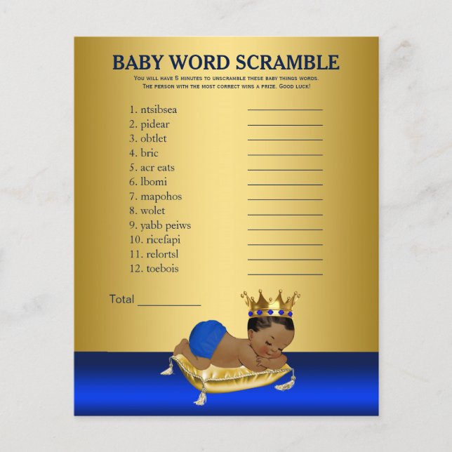Prince Baby Shower Games Words and Rhyme (Front)