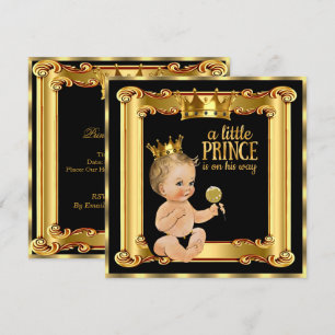 Prince Baby Shower Gold Faux Foil Black Blonde Boy Invitation