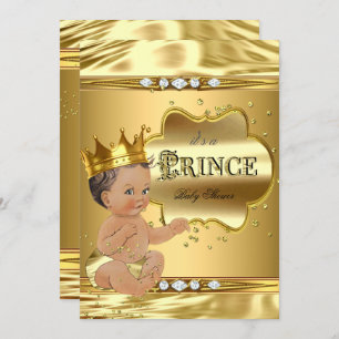 Prince Baby Shower Gold Foil Brunette Baby Boy Invitation