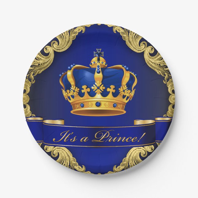 Prince Baby Shower Paper Plates (Front)