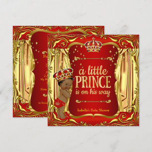 Prince Baby Shower Red Gold African American Invitation