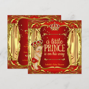 Prince Baby Shower Red Gold Boy Blonde Invite