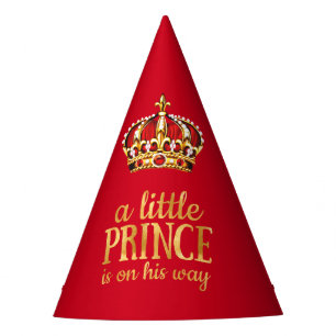 Prince Baby Shower Red Gold Crown Party Hat