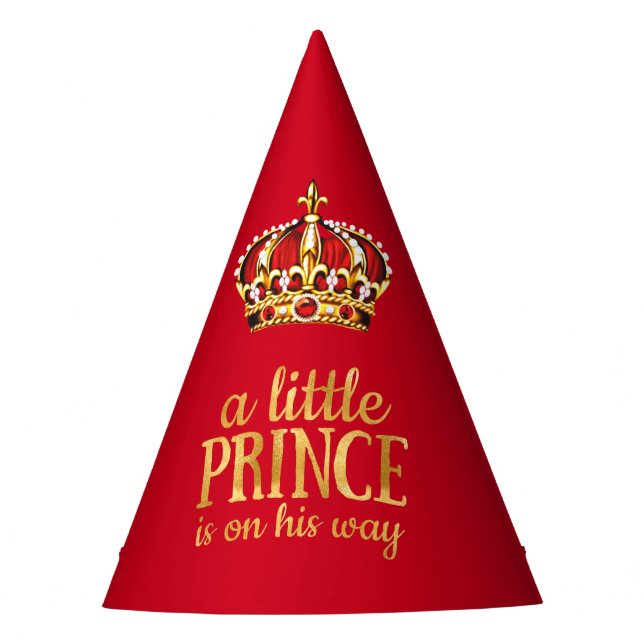 Prince Baby Shower Red Gold Crown Party Party Hat (Front)