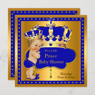 Prince Baby Shower Royal Blue Boy Crown Blonde Invitation