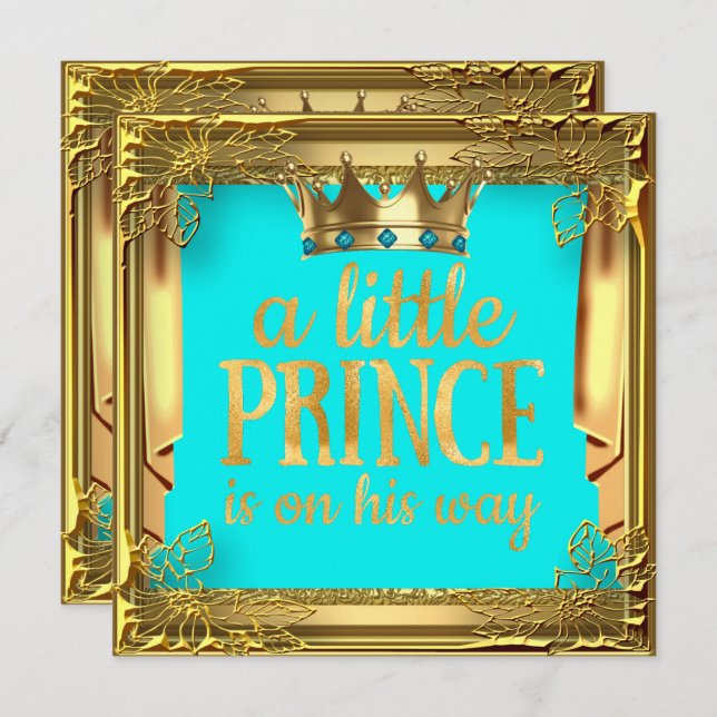 Prince Baby Shower Turquoise Teal Blue Invitation (Front/Back)
