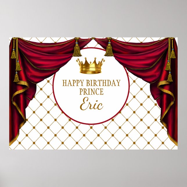 Prince Backdrop, Prince Party Red and Gold Poster (Front)
