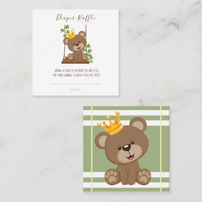 Prince Bear Swing Diaper Raffle Baby Shower Square Business Card (Front/Back)