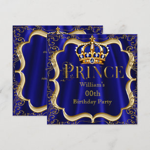 Prince Birthday Royal Blue Gold Crown Mens 2 Invitation
