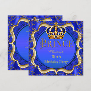 Prince Birthday Royal Blue Gold Crown Mens Invitation