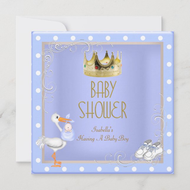 Prince blue Baby Shower Boy Baby Crown Spot Invitation (Front)