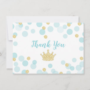 Prince Blue Gold Confetti Baby Shower Thank You