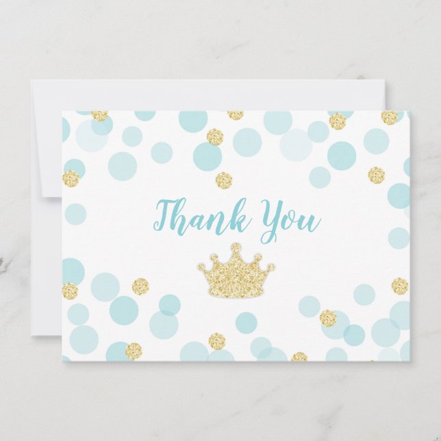 Prince Blue Gold Confetti Baby Shower Thank You (Front)