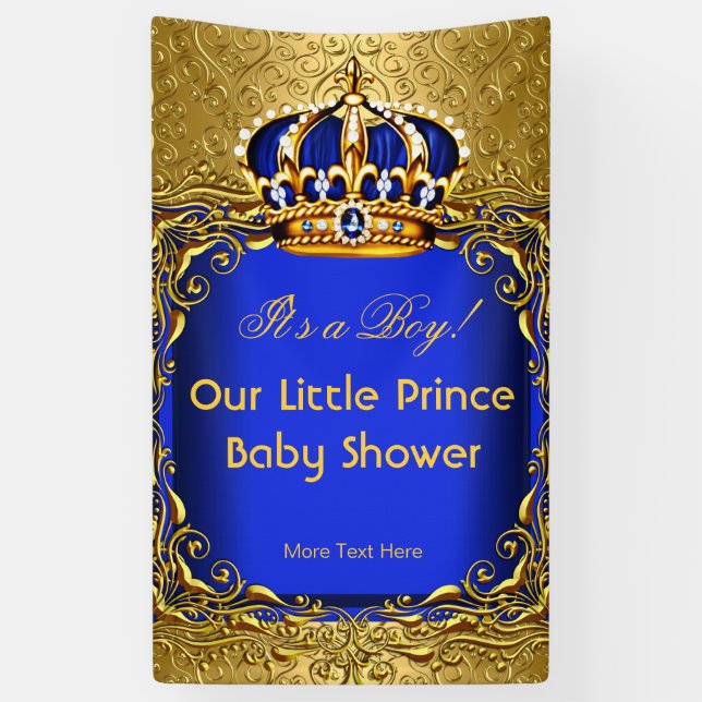 Prince Blue Gold Damask Baby Shower Boy 2 Banner (Vertical)
