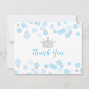 Prince Blue Silver Confetti Baby Shower Thank You Card
