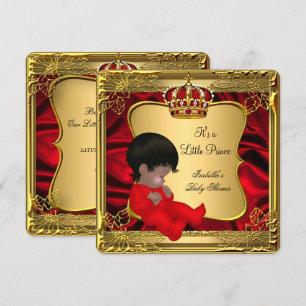 Prince Boy Baby Shower African American Red Gold Invitation