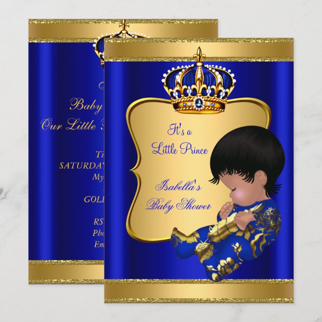 Prince Boy Baby Shower Blue African American Invitation (Front/Back)