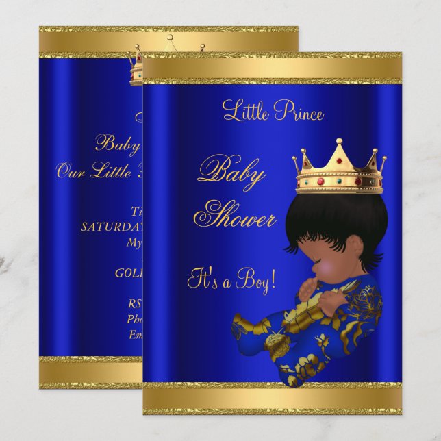 Prince Boy Baby Shower Blue Ethnic Invitation (Front/Back)