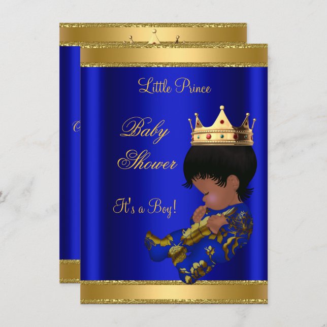 Prince Boy Baby Shower Blue Ethnic Invitation (Front/Back)
