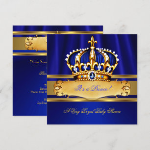 Prince Boy Baby Shower Royal Blue Gold Invitation