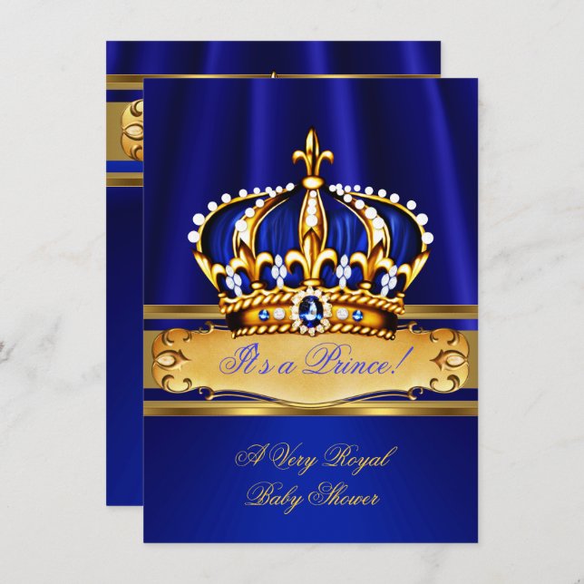 Prince Boy Baby Shower Royal Blue Gold Invitation (Front/Back)