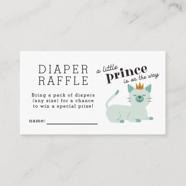 Prince Cat Baby Shower Diaper Raffle Ticket Enclosure Card (Front)