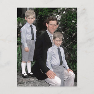 Prince Charles with young sons Postcard