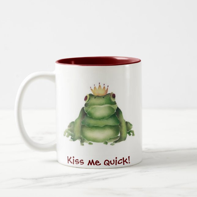 Prince Charming Frog, Kiss me quick! Two-Tone Coffee Mug (Left)