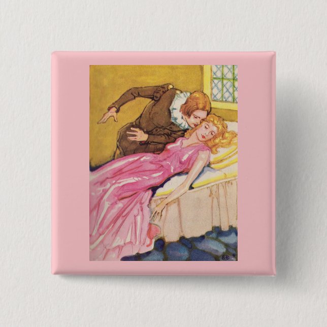 Prince Charming kissing Sleeping Beauty 15 Cm Square Badge (Front)