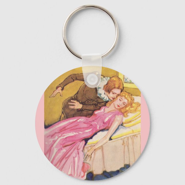 Prince Charming kissing Sleeping Beauty Key Ring (Front)