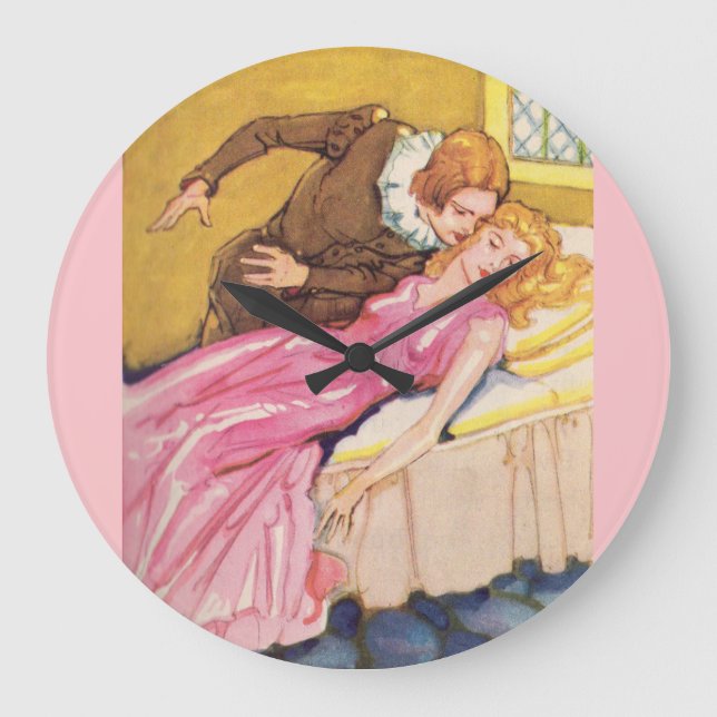 Prince Charming kissing Sleeping Beauty Large Clock (Front)