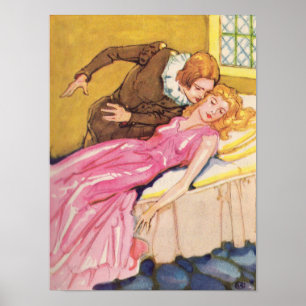 Prince Charming kissing Sleeping Beauty Poster