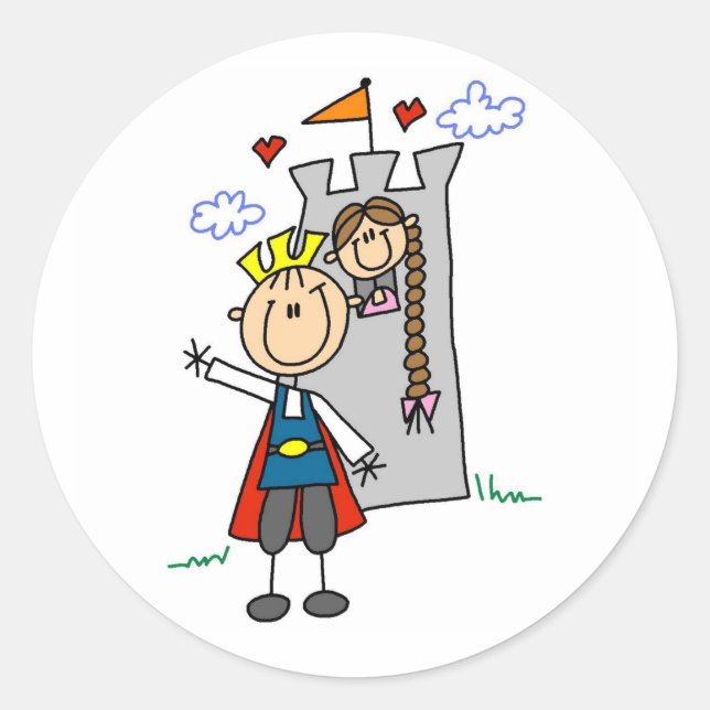 Prince Charming Rescues Princess Classic Round Sticker (Front)