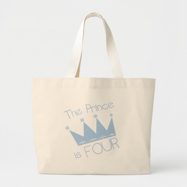 Prince Crown 4th Birthday Tshirts and Gifts Large Tote Bag (Front)