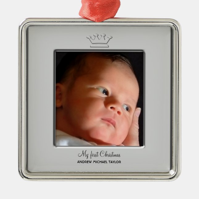 Prince Crown Baby Boy First Christmas Photo Metal Ornament (Front)
