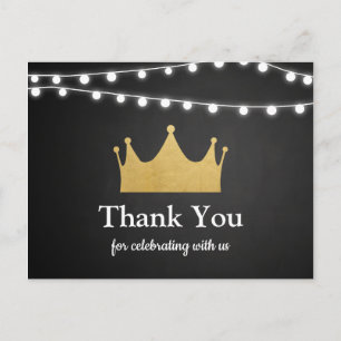 Prince Crown   Baby Shower Gold Foil   Thank You Postcard