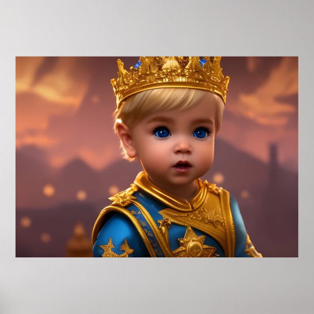 Prince cute baby blonde boy gold crown blue castle poster (Front)