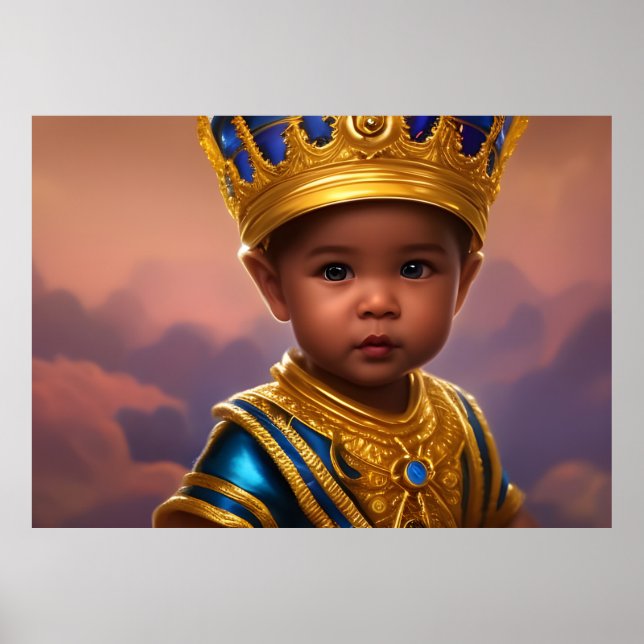 Prince cute baby boy gold crown blue ethnic poster (Front)