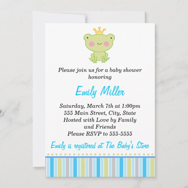 Prince Frog Baby Boy Shower Invitation (Front)
