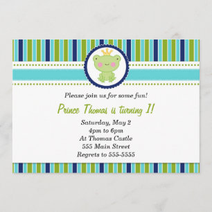 Prince Frog Invitation Boy Birthday Party Green