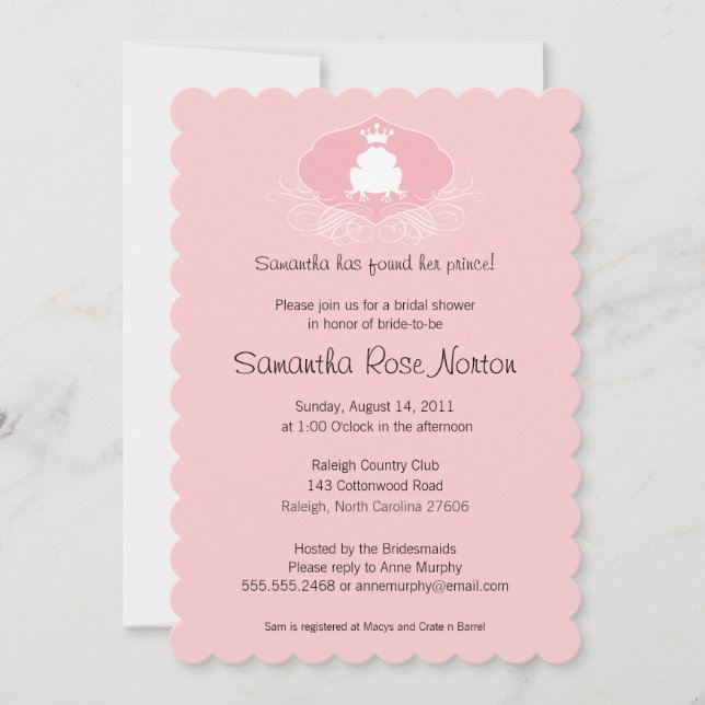 Prince Frog Themed Bridal Shower Invitation (Front)