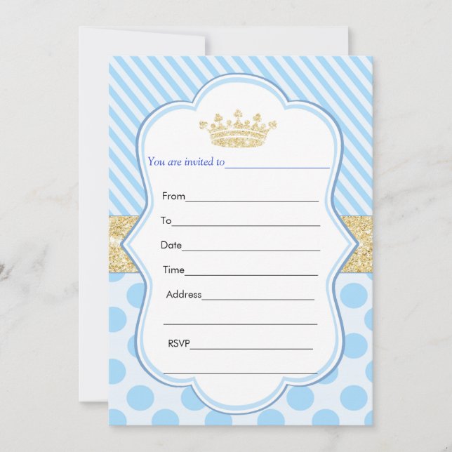 Prince Gold Glitter Birthday Invitation Fill In (Front)