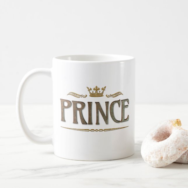 PRINCE - Grand Mediaeval Royal Crown Lettering Coffee Mug (With Donut)