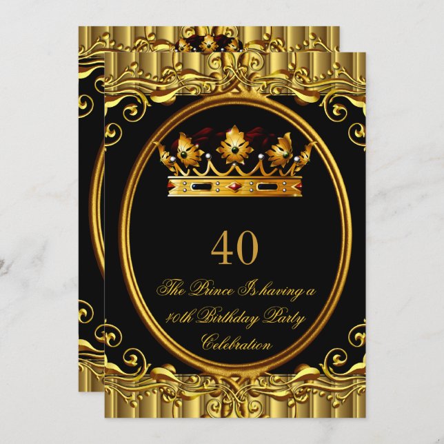 Prince King Gold Royal Black Crown Birthday 4a Invitation (Front/Back)