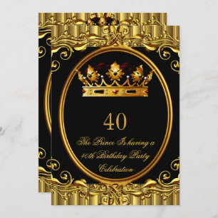Prince King Gold Royal Black Crown Birthday 4a Invitation