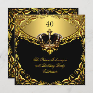 Prince King Gold Royal Black Crown Birthday Invitation