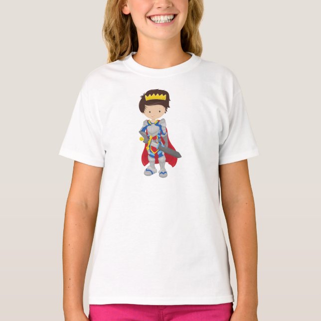 Prince, King, Knight, Sword, Crown, Brown Hair T-Shirt (Front)