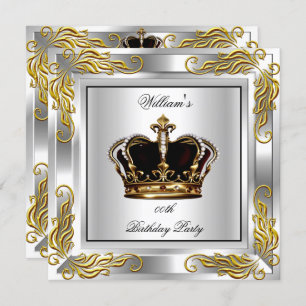 Prince King Men's Crown Silver Birthday Party Invitation