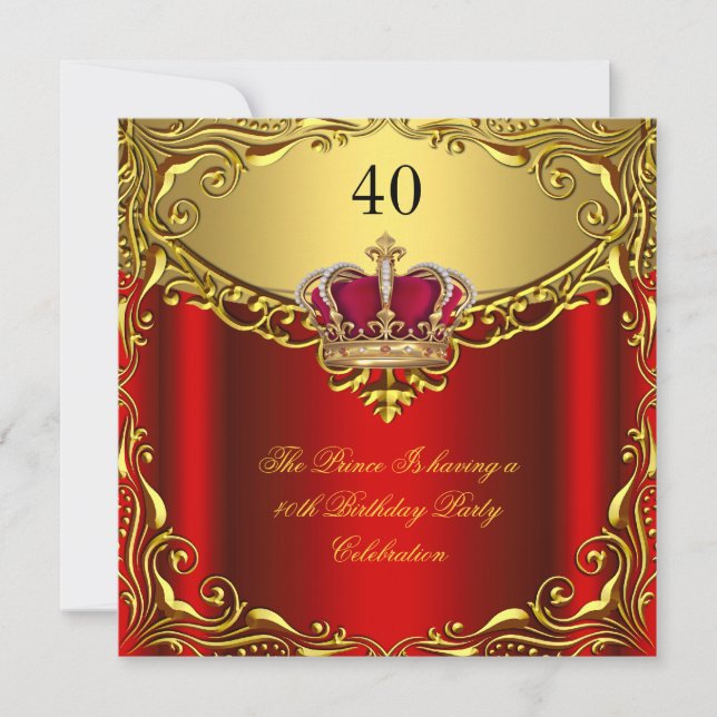 Prince King Red Gold Crown Birthday Party Invitation (Front)