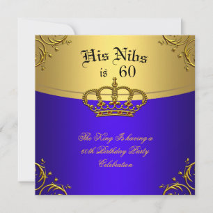 Prince King Red Gold Royal Blue Crown 60 Birthday Invitation